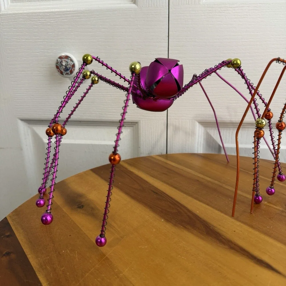Orange Pink Metal Jingle Bell Free Standing Spiders Halloween Decor Office Home